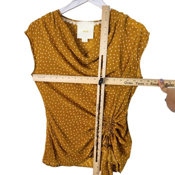 MAEVE Top Womens 0 Yellow Polka Dot Silk Cowl Neck Ruched Tie Waist Top Twee - Picture 6 of 11